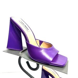 Steve Madden Purple Square Toe Leather Sculpted Triangle Heels Sandals Size 9